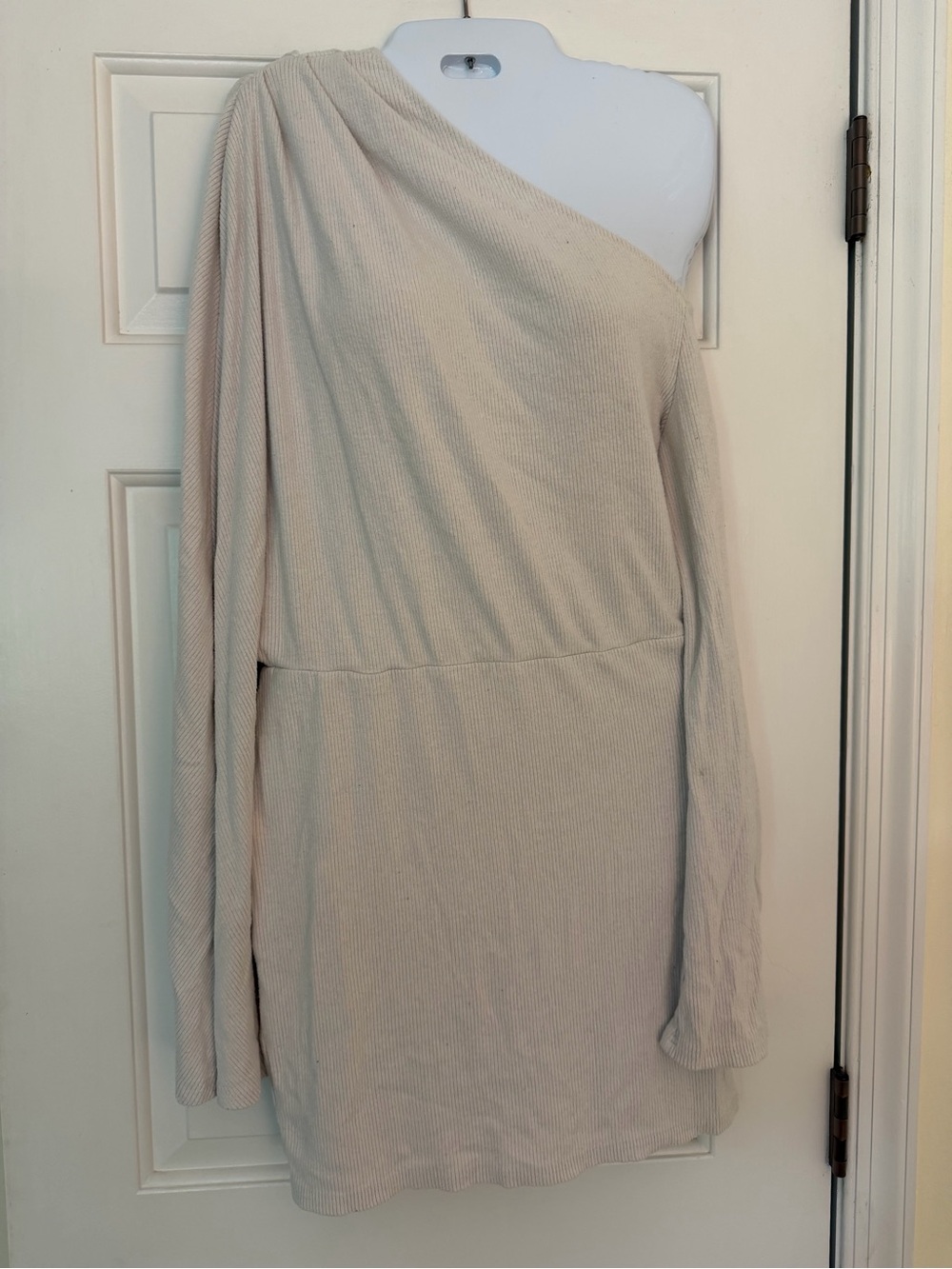 Missguided One Shoulder Ribbed Mini Dress Ivory Gray Size Large
